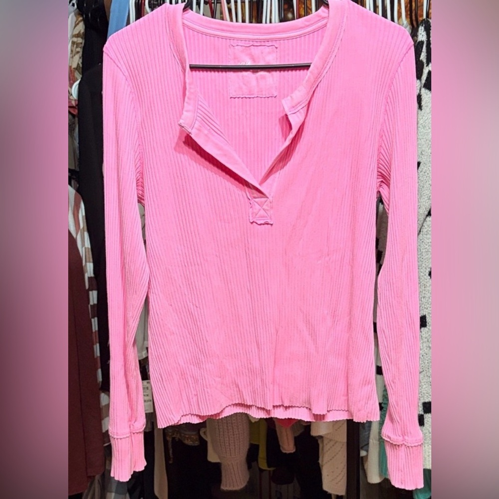 aerie Ribbed Long-Sleeve Top in Bright Pink | Size XL | EUC